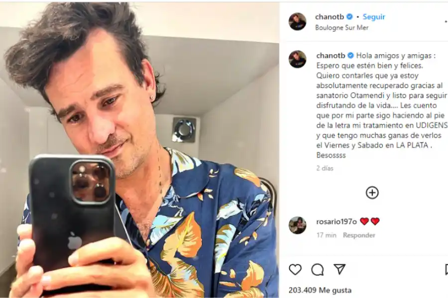 Chano Charpentier reapareció en sus redes sociales luego de recibir el alta