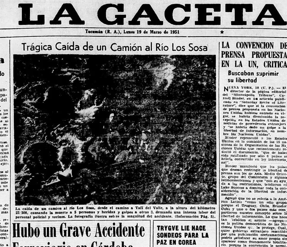 EN TAPA. Nuestro diario se hizo eco del hecho del cual a pesar de los muertos hubo tres sobrevivientes que fueron llevados a Santa Lucía.