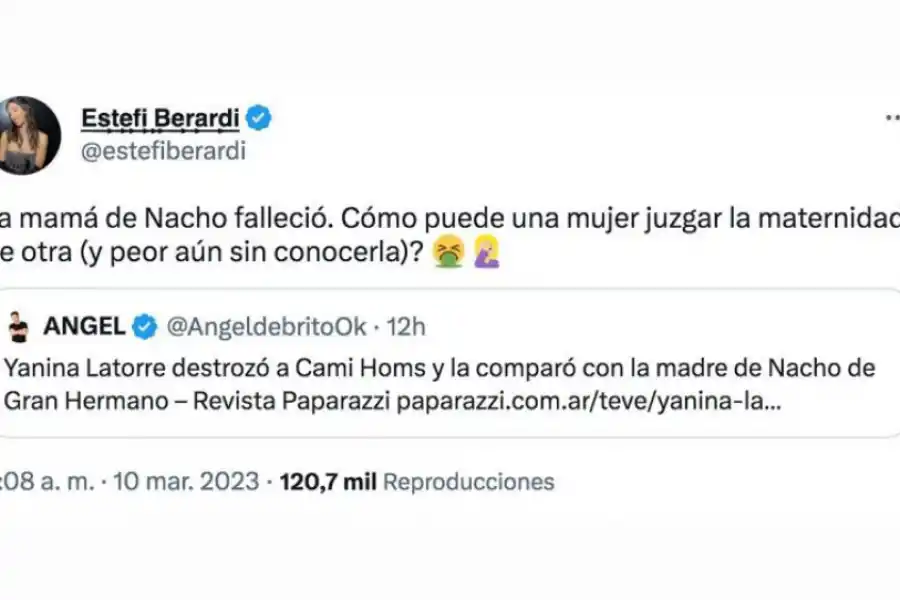 La pelea entre Latorre y Berardi en Twitter.