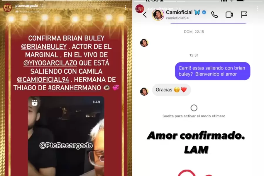 La confirmación del amor entre Camila Deniz y Brian Buley. (Foto: Captura Instagram / ptcrecargado - elejercitodelam).