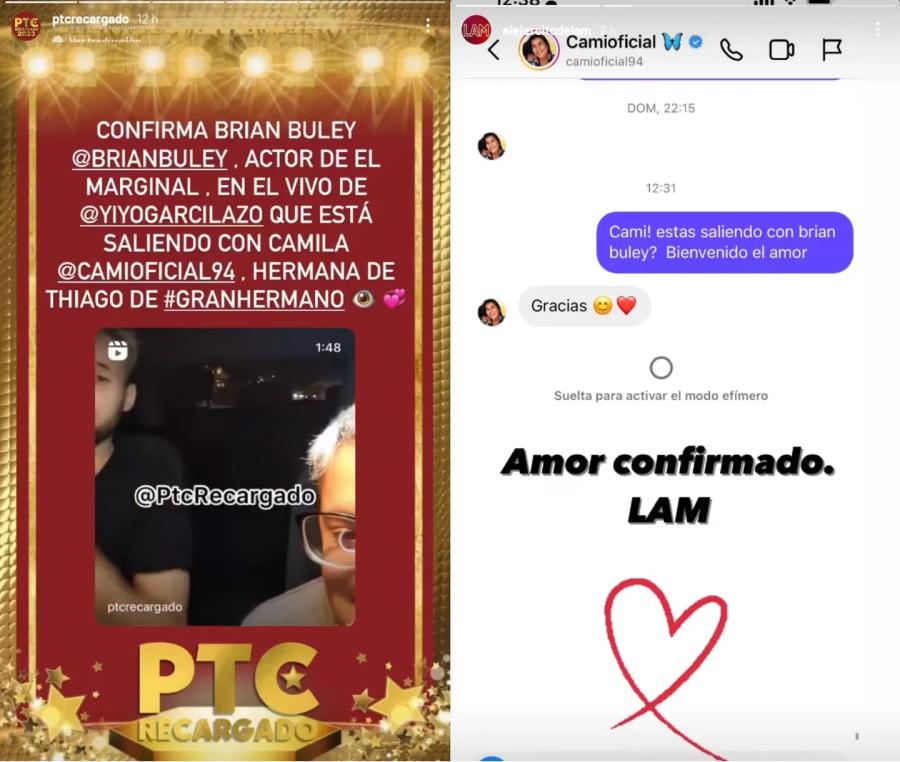 La confirmación del amor entre Camila Deniz y Brian Buley. (Foto: Captura Instagram / ptcrecargado - elejercitodelam).