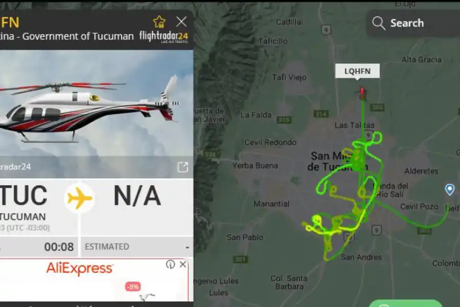 El trayecto del helicóptero según el sitio flightradar.com.