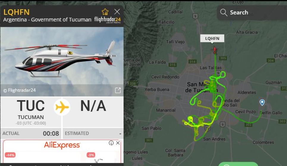 El trayecto del helicóptero según el sitio flightradar.com.