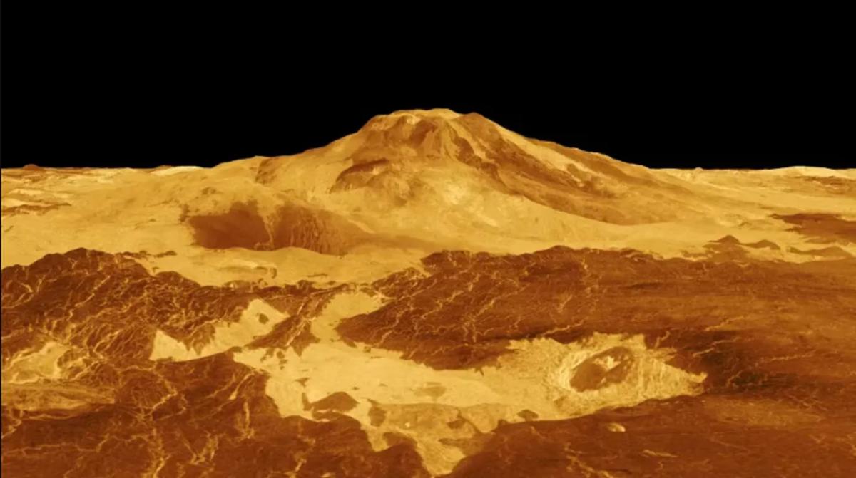 Una imagen tridimensional del volcán más alto de Venus.
