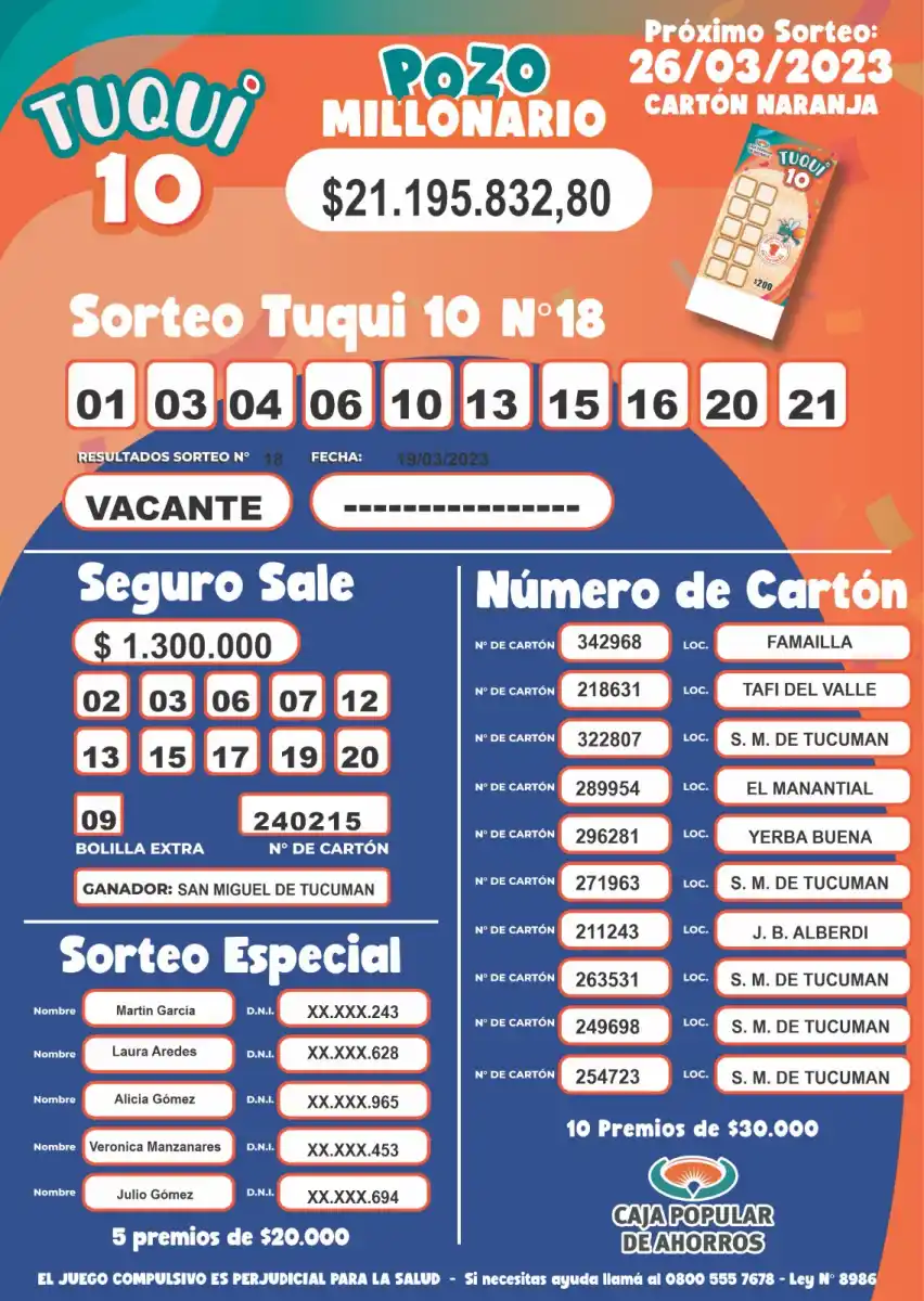 Tuqui 10: cómo fue el sorteo del domingo 19 de marzo