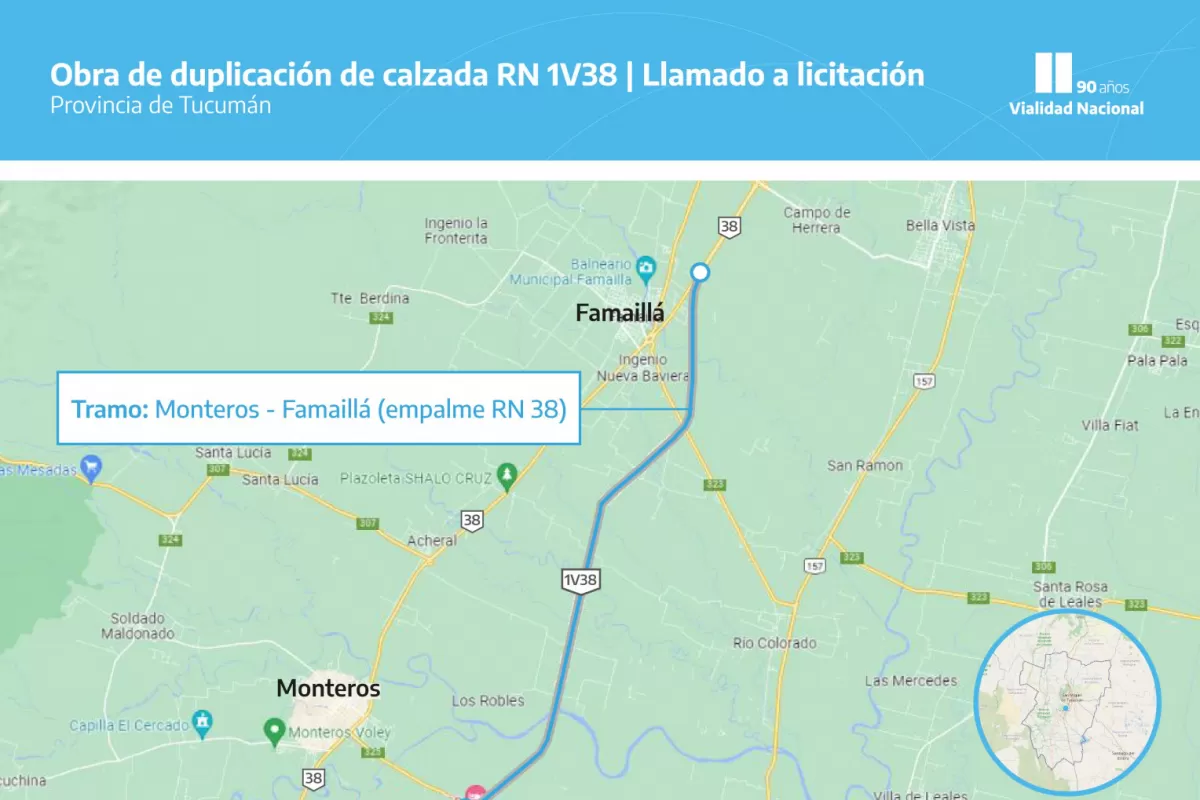 Duplicarán la calzada del tramo entre Famaillá y Monteros de la ruta 38