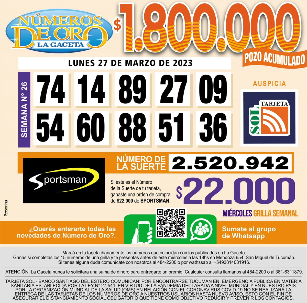 Los Números de Oro de LA GACETA