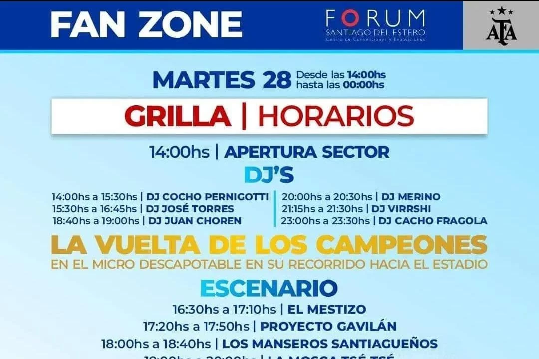El programa de espectáculos en el Fan Zone de Santiago