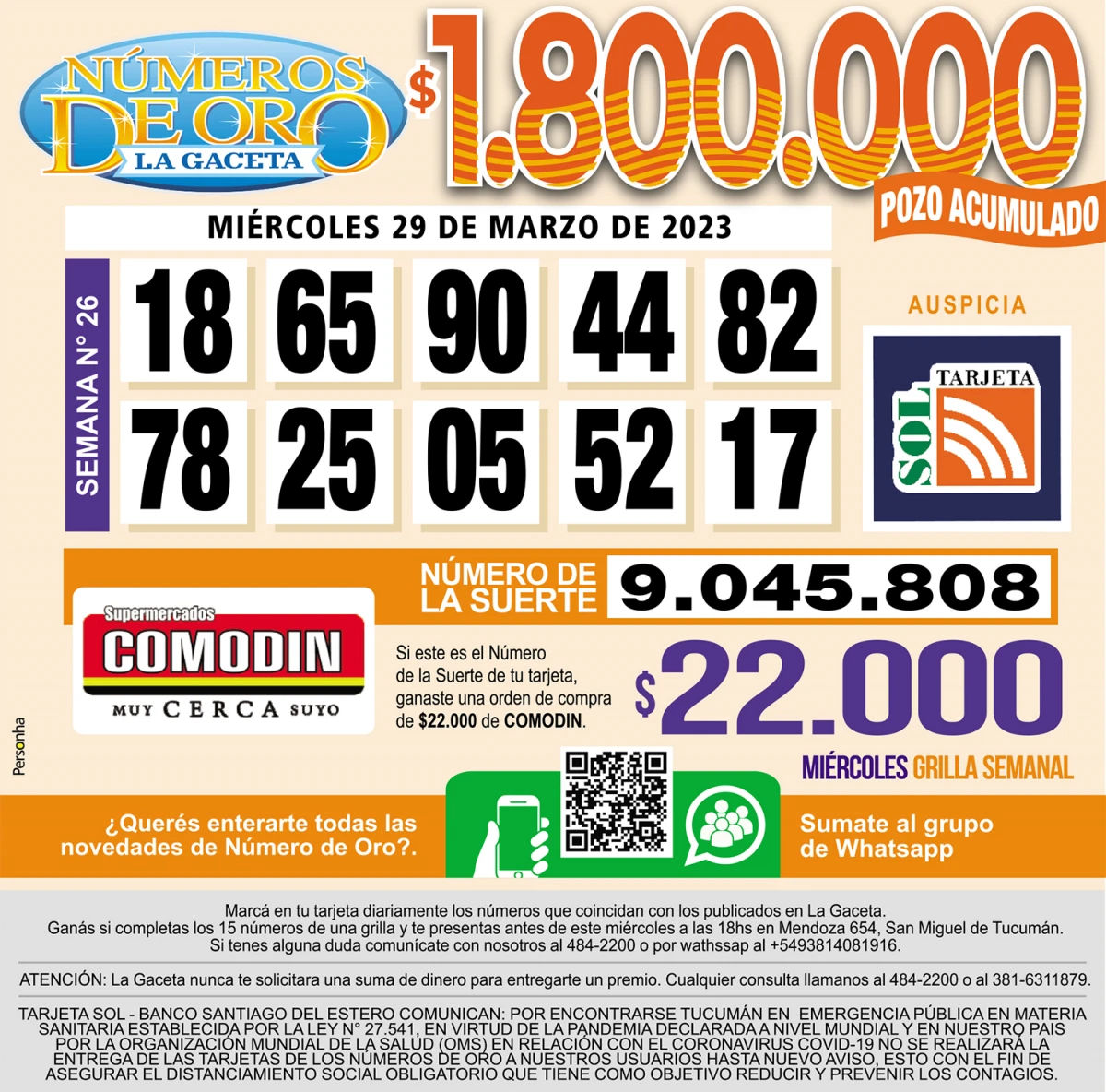 Los Números de Oro de LA GACETA del 29 de marzo de 2023