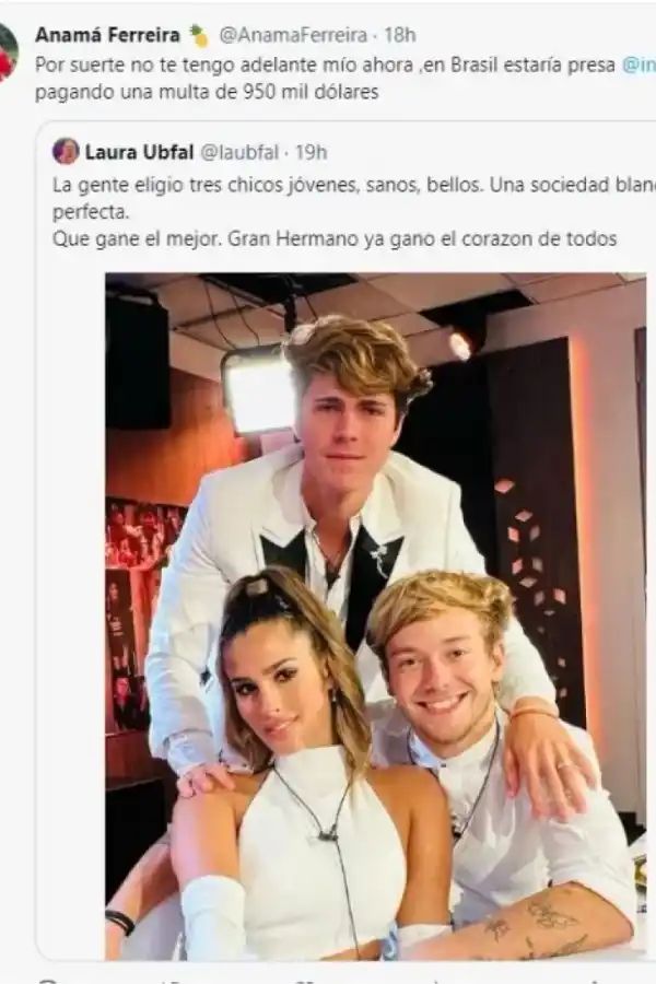 La rápida reacción de Anamá Ferreyra al tuit de Laura Ubfal.