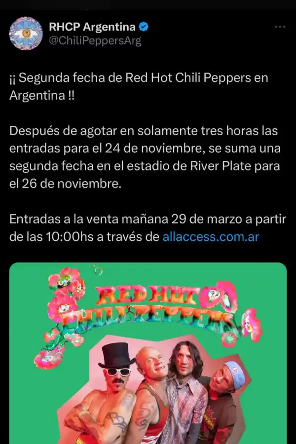 El tuit de los Red Hot Chili Peppers, anunciando una nueva función.