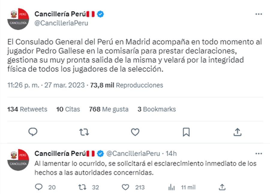 El comunicado de la Cancillería de Perú sobre lo ocurrido con los jugadores en España.