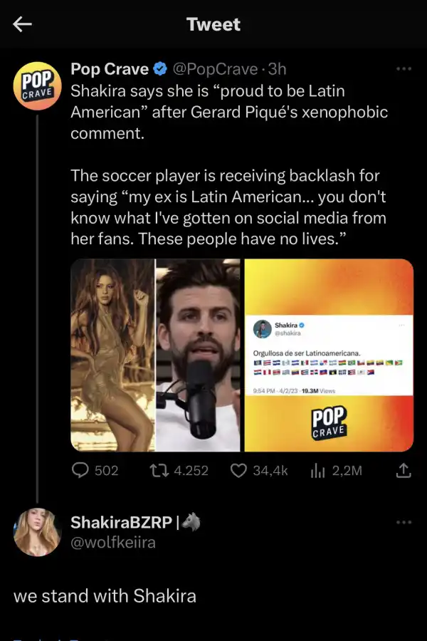 Piqué cargó contra Shakira y sus fans por ser latinoamericanos y la respuesta de ella y las redes llegó de inmediato