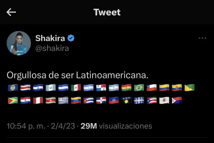 La respuesta de Shakira en Twitter.