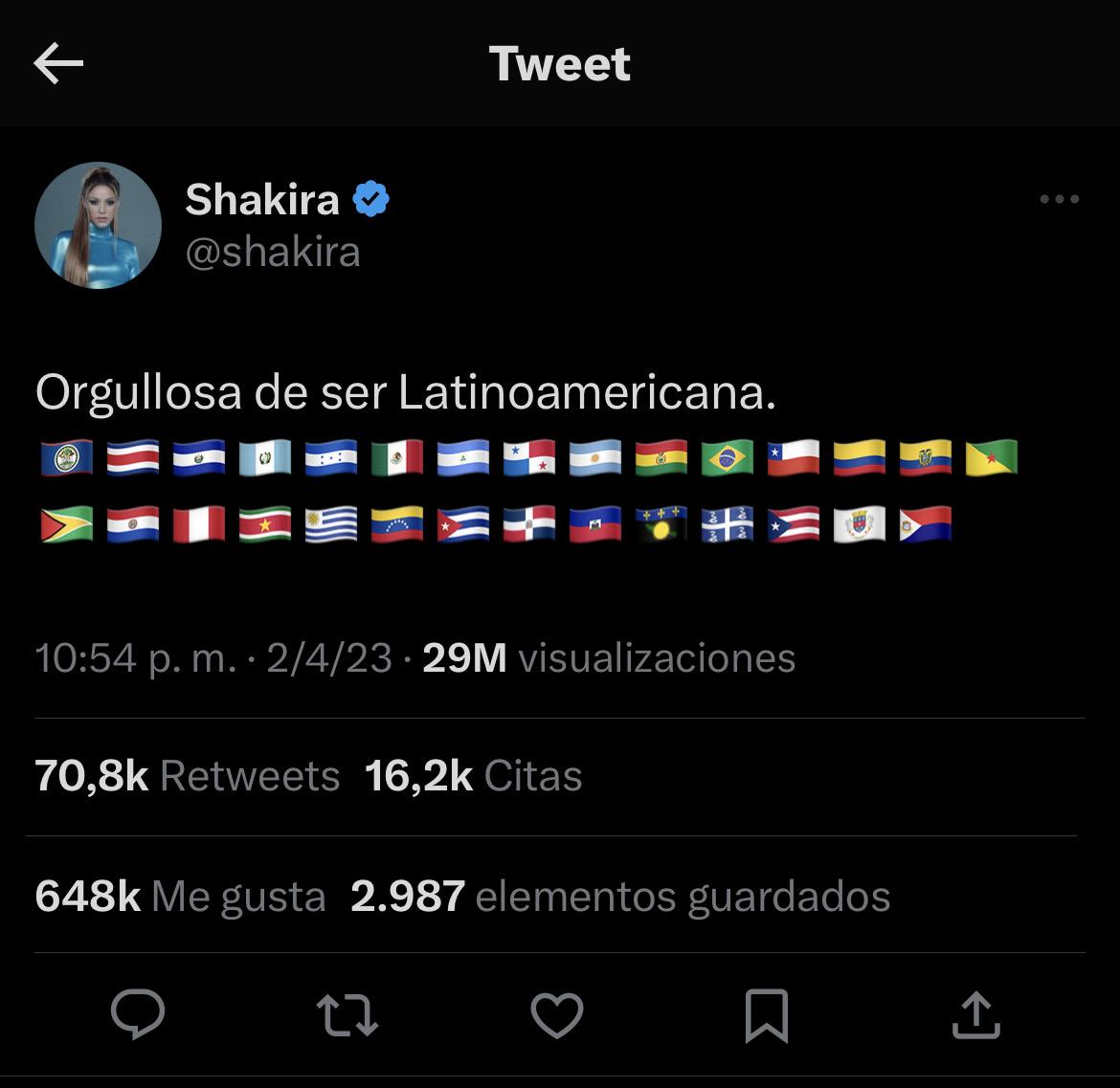 La respuesta de Shakira en Twitter.