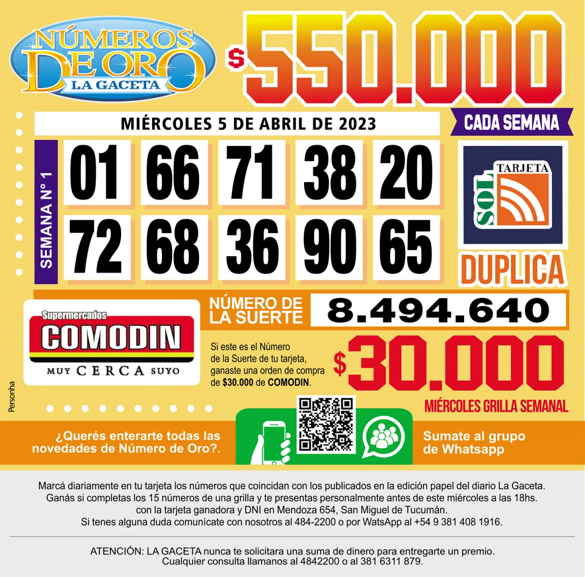 Los Números de Oro de LA GACETA del 5 de abril de 2023