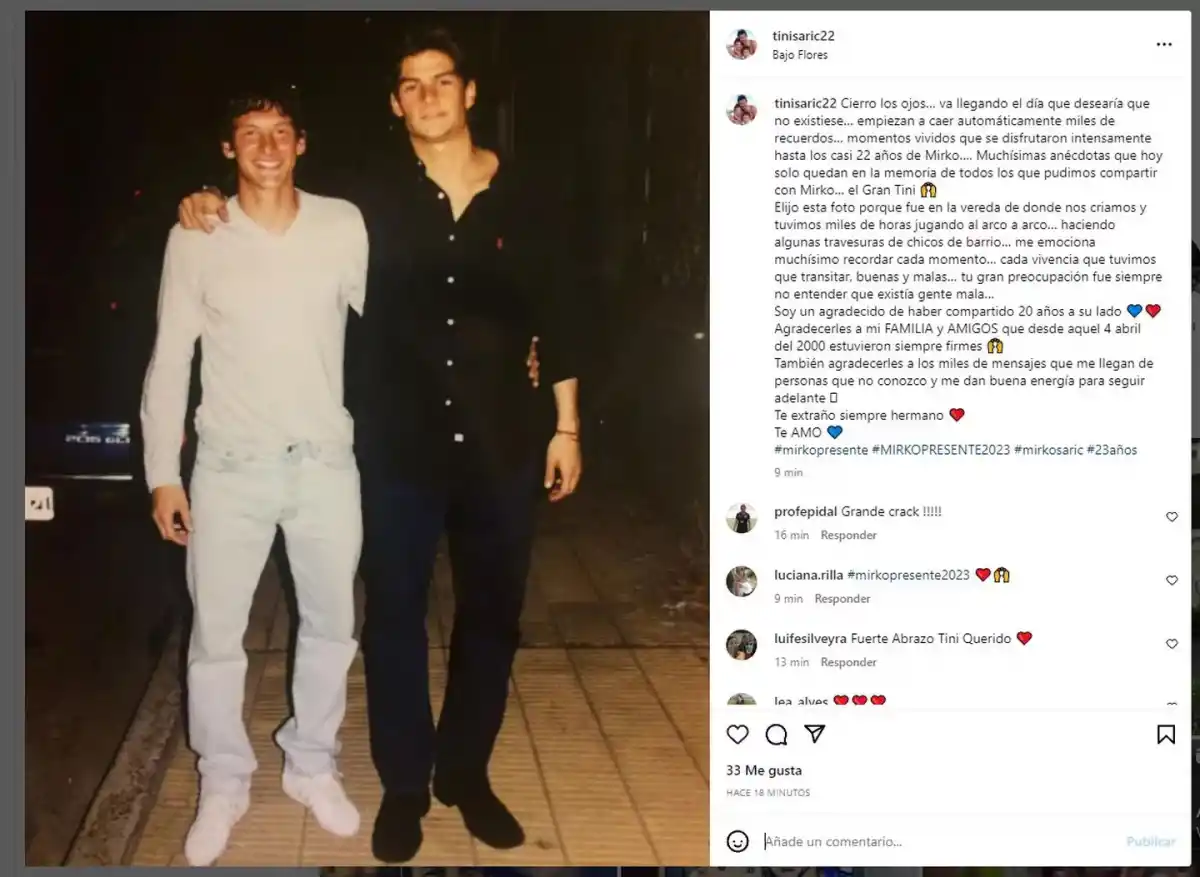 El hermano de Mirko Saric hizo un desgarrador posteo y develó cuál fue la gran preocupación del jugador