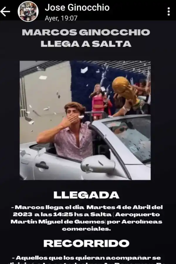 Todas las actividades que hará Marcos en su regreso a Salta.