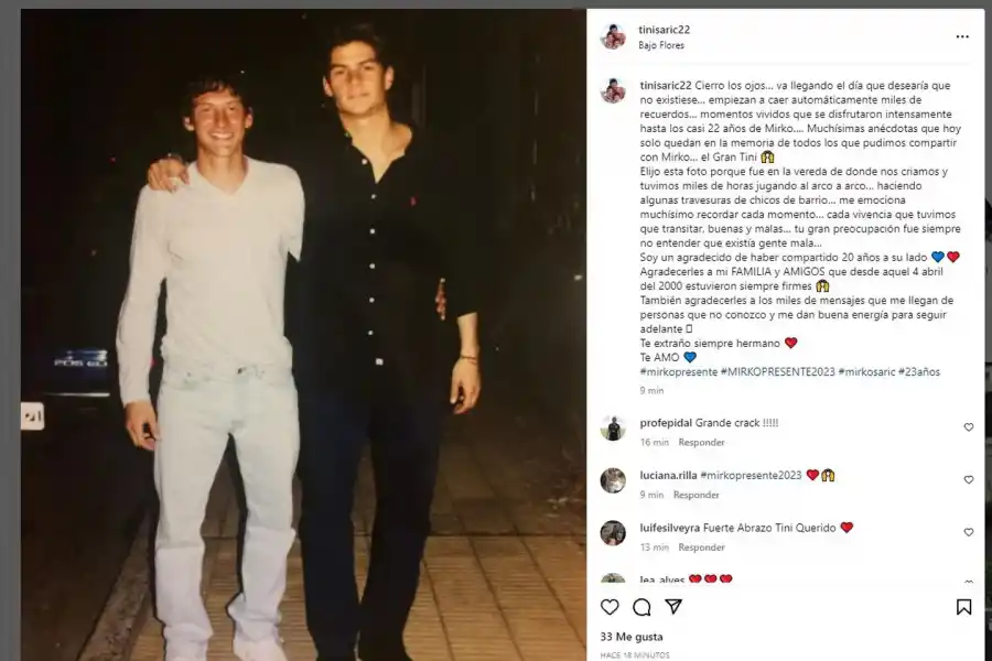 El hermano de Mirko Saric hizo un desgarrador posteo y develó cuál fue la gran preocupación del jugador