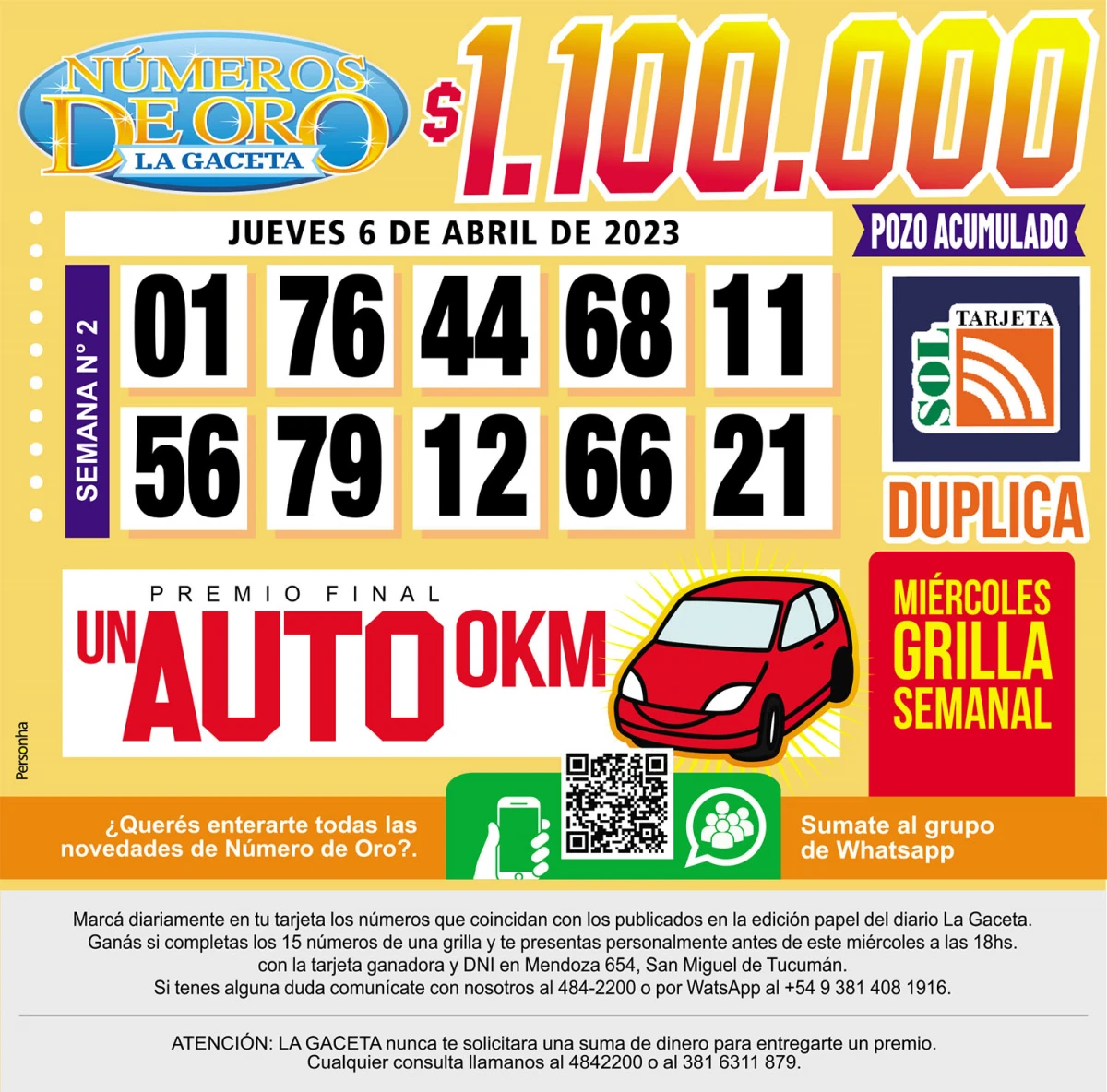 Los Números de Oro de LA GACETA del 6 de abril de 2023