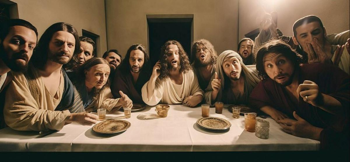 Jesús y sus apóstoles, retratados por Inteligencia artificial con el programa midjourney. 