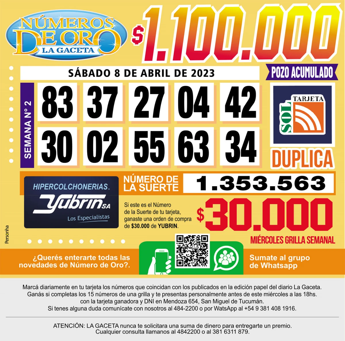 Los Números de Oro de LA GACETA del 8 de abril de 2023