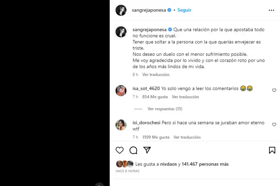 Posteo de la China Suárez