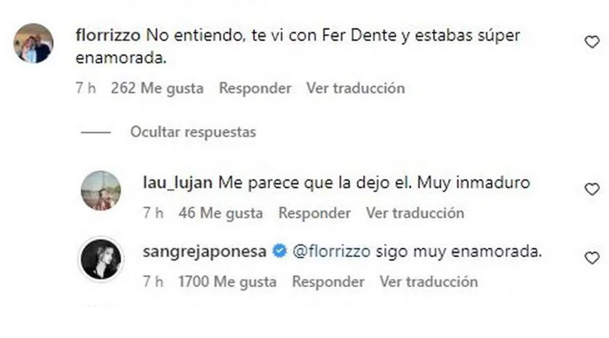 Comentario de la China Suárez en Instagram