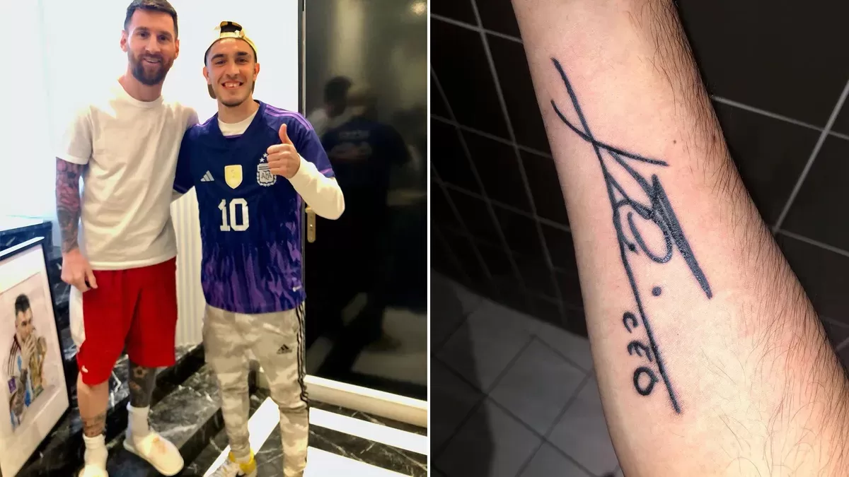 Estuvo 10 horas esperando a Lionel Messi en la puerta de su casa y se tatuó su firma al frente del Arco del Triunfo