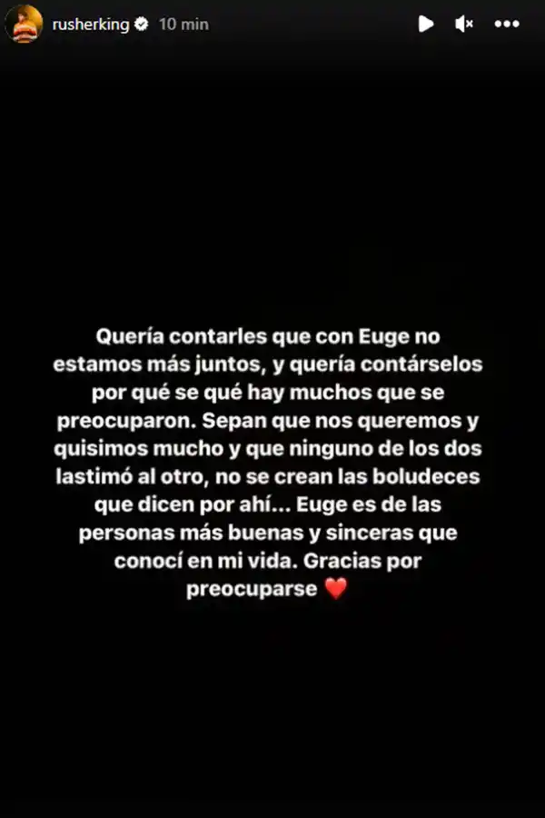 Rusherking confirmó su separación de la China Suárez.