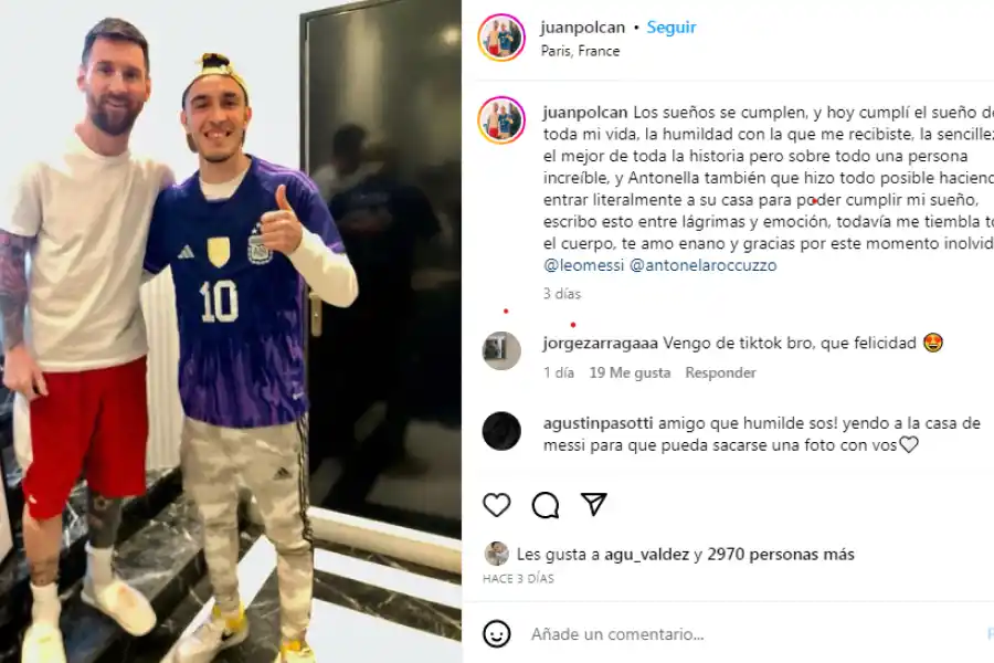 Estuvo 10 horas esperando a Lionel Messi en la puerta de su casa y se tatuó su firma al frente del Arco del Triunfo