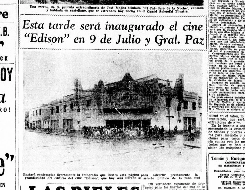 EN 1933. La recordada sala de la zona sur de la ciudad lucía todo su esplendor para su inauguración el sábado 15 de abril.  