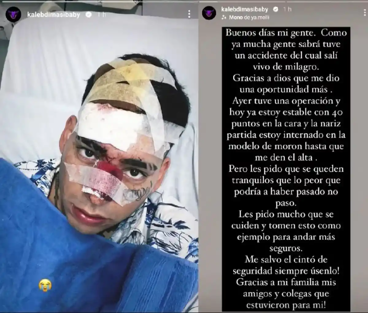 El cantante Kaleb Di Masi tuvo un gravísimo accidente automovilístico: “Estoy vivo de milagro”