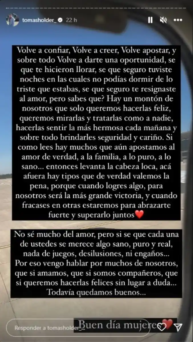 La romántica dedicatoria de Holder a las mujeres desilusionadas