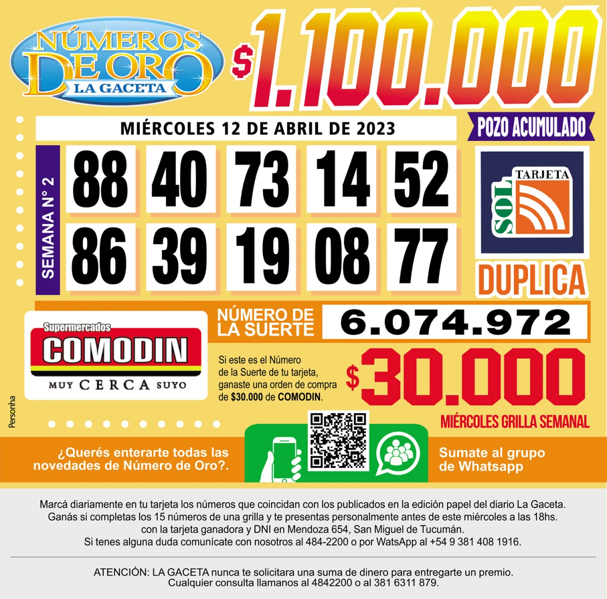 Los Números de Oro de LA GACETA del 12 de abril de 2023