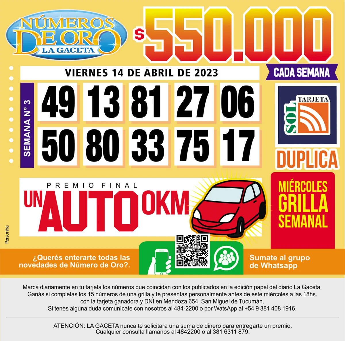 Los Números de Oro de LA GACETA del 14 de abril de 2023