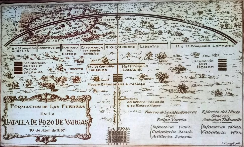 EL PLANO DE LA BATALLA. Un registro de la posición de las tropas que confrontaron en Pozo de Vargas. 