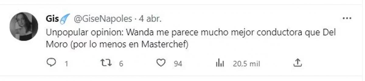El tuit al que Wanda Nara le dio like y generó especulaciones sobre su relación con Santiago del Moro (Foto: Captura de Twitter)
