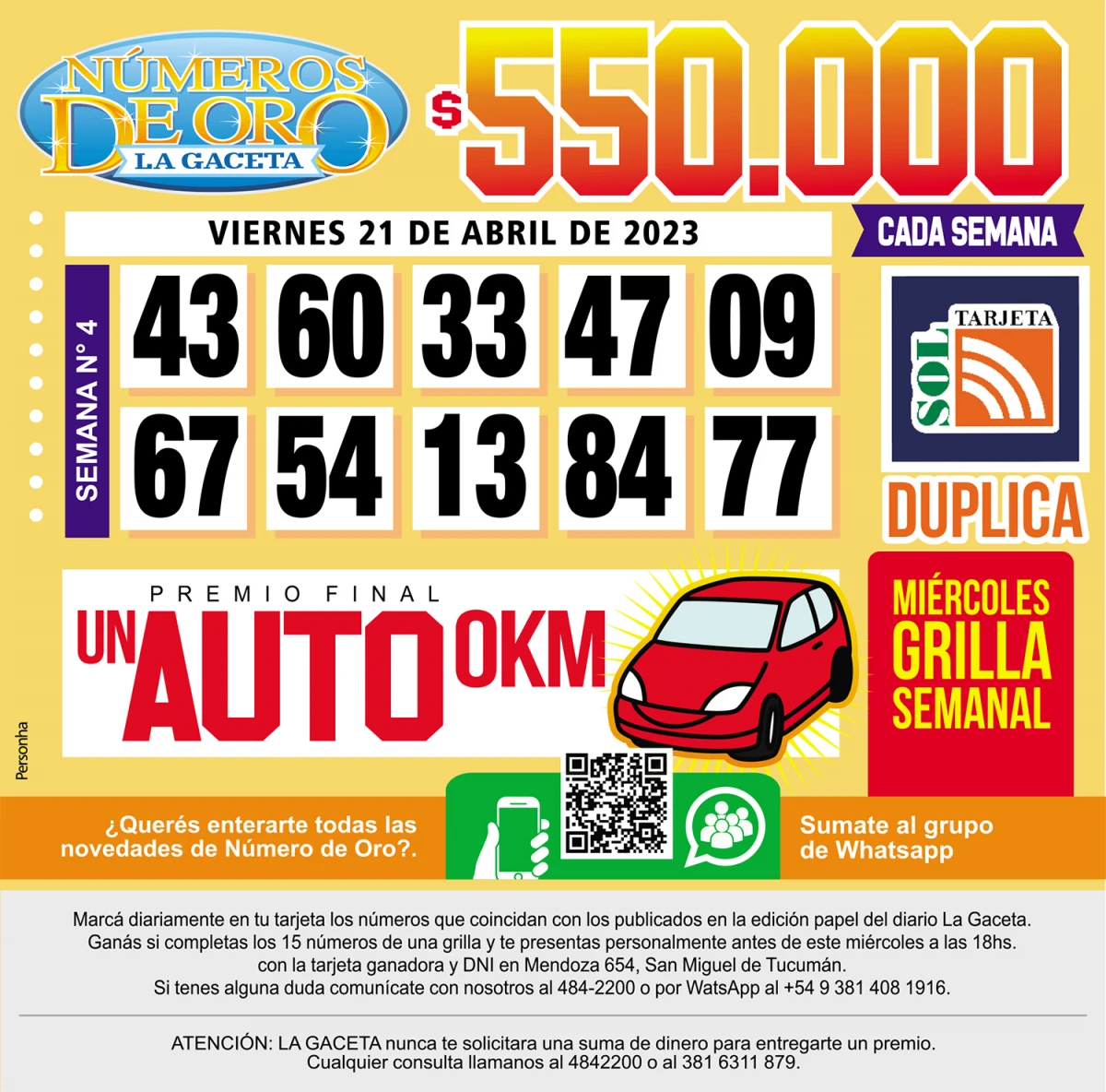 Los Números de Oro de LA GACETA del 21 de abril de 2023