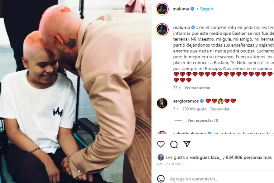 El posteo de despedida de Maluma a Bastián