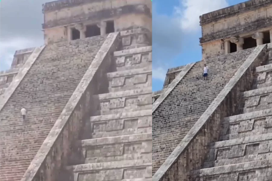 Un turista ignoró la prohibición de escalar la pirámide