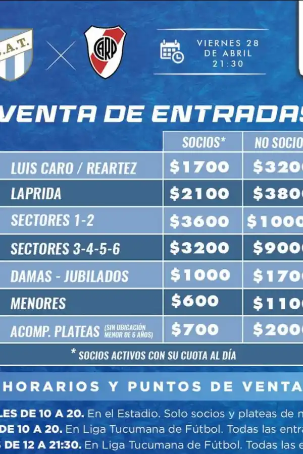 Anunciaron los precios de las entradas para ver Atlético Tucumán frente a River en el José Fierro