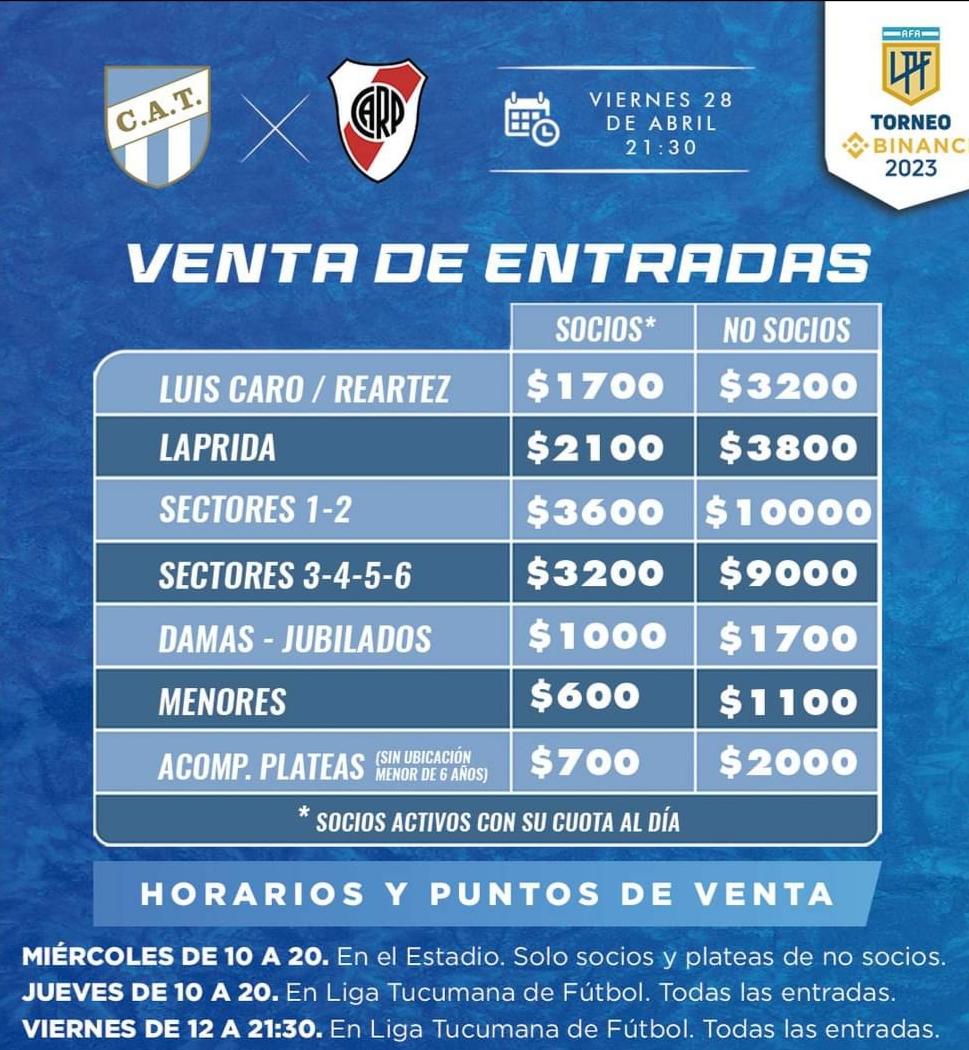Anunciaron los precios de las entradas para ver Atlético Tucumán frente a River en el José Fierro