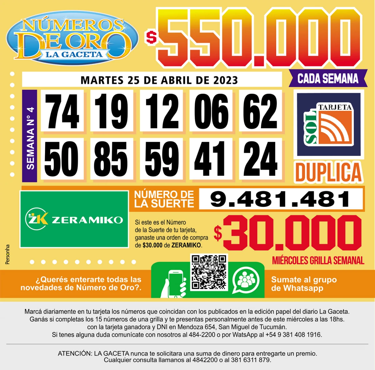 Los Números de Oro de LA GACETA del 25 de abril de 2023