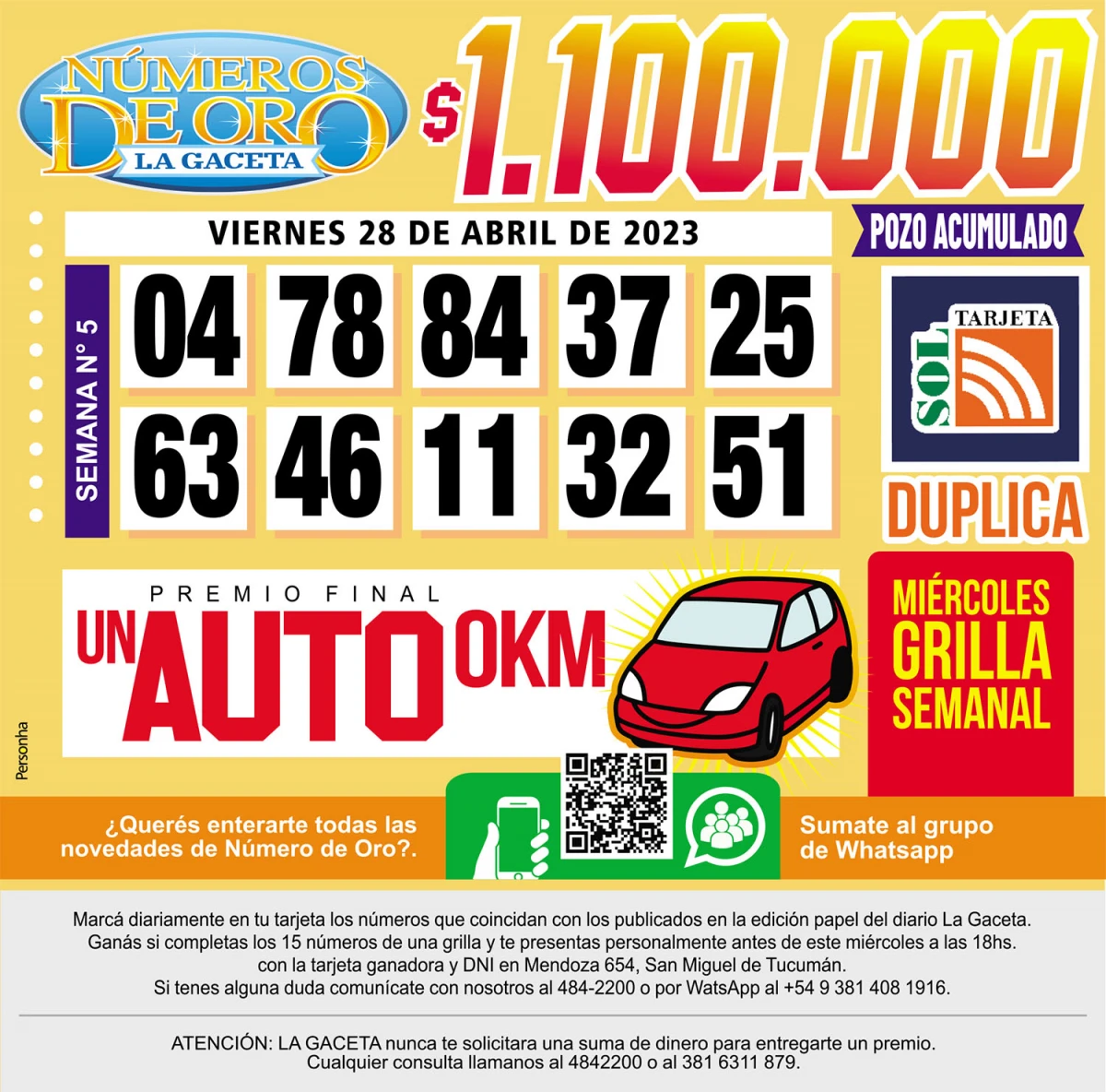 Los Números de Oro de LA GACETA del 28 de abril de 2023