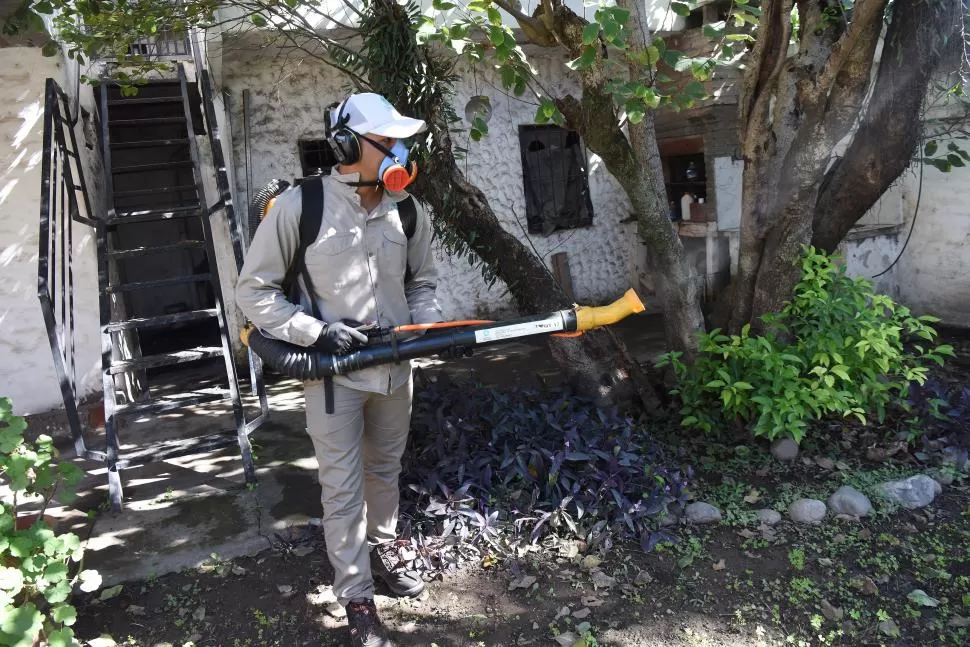 OPERATIVO CONTRA EL MOSQUITO. Agentes sanitarios recorrieron ayer varias casas en las cuales realizaron tareas de fumigación y saneamiento. 