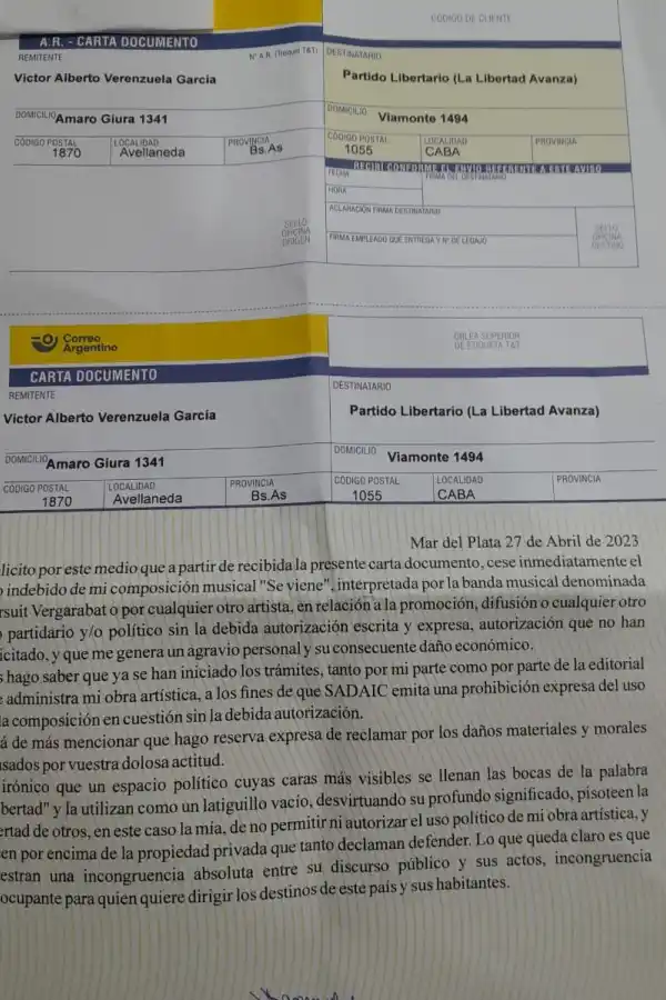 La Bersuit intimó a Javier Milei para que deje de usar su tema Se viene