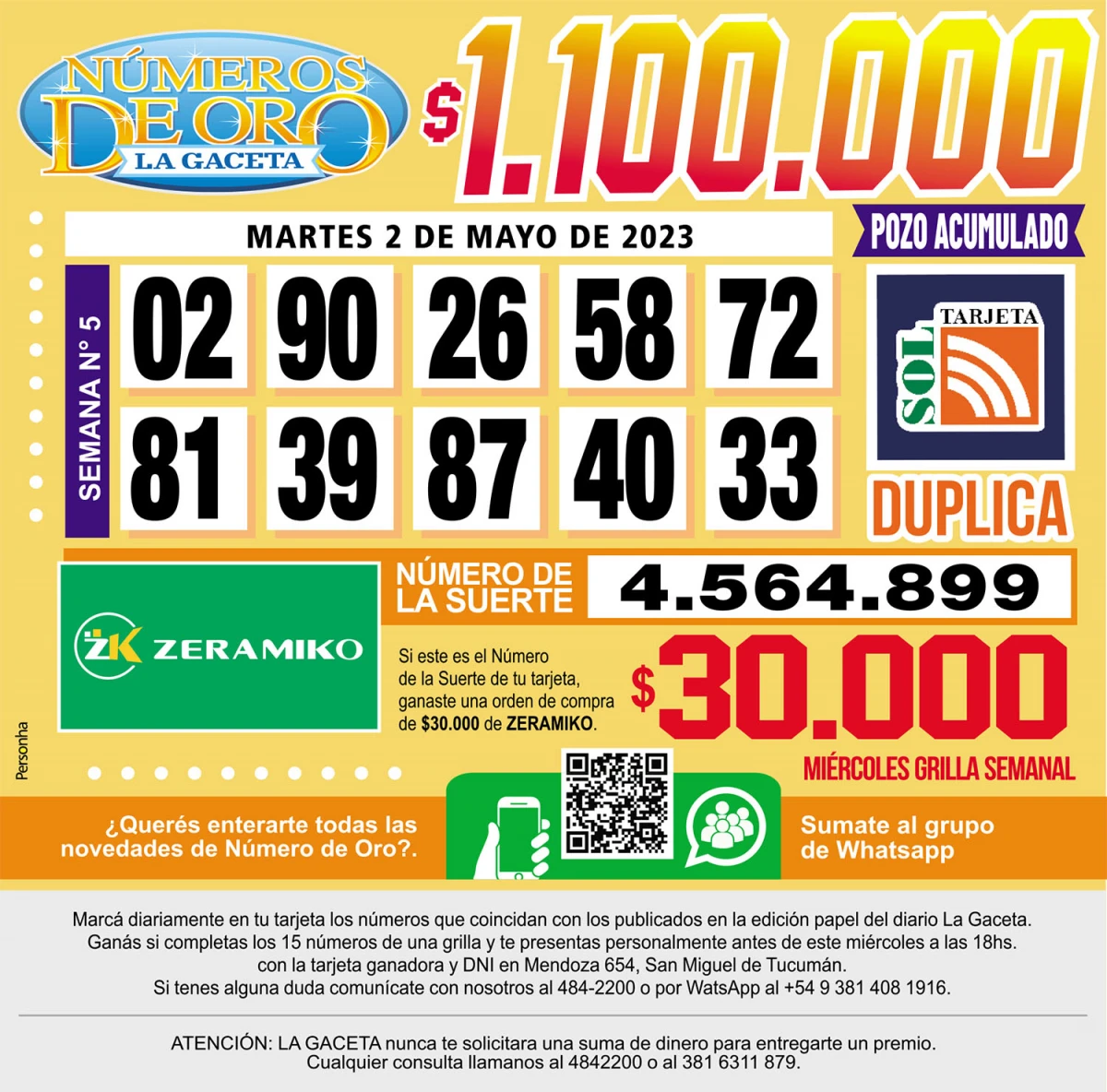 Los Números de Oro de LA GACETA del 2 de mayo de 2023