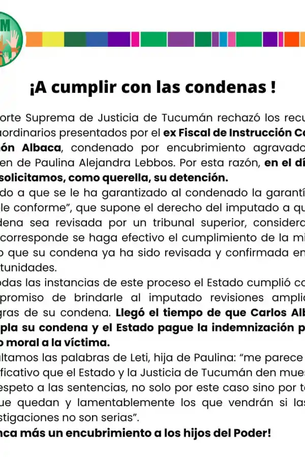 La hija de Paulina Lebbos habló sobre la captura del ex fiscal Albaca