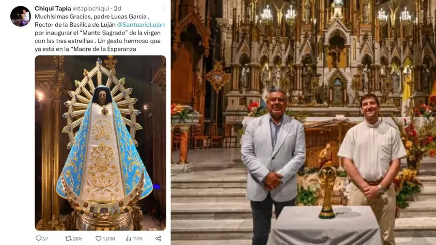 Las tres estrellas mundialistas también fueron bordadas en el manto de la Virgen de Luján